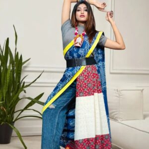 Blue Patchwork Designer Saree
